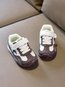 Korean Style Colorblock Baby Functional Shoes, Lightweight, Durable, Non-Slip, Hook And Loop, Unisex Toddler Casual Sports Chunky Sneakers - Coffee Brown - View 5