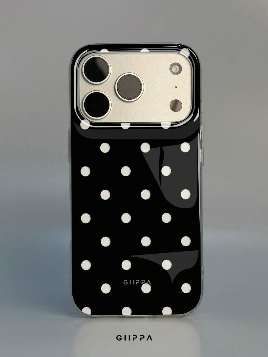 GIIPPA 1件白色底黑空心波點圖案設計手機殼,適用於Phone 17 Pro Max,相容Phone 16 Pro Max、15 Pro Max、14 Pro Max,韓系高端時尚趣味手機殼,相容11/12/13/14/15/16 Pro Max Plus,優雅設計男女皆宜,聖誕節、情人節、復活節、婚禮季及生日送女友的完美禮物 - 黑色 - 查看 1
