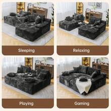 VerdeCore 72" Oversized Cloud Sectional Sofa Bed, Double Lounge Chaise, No Assembly Required, Boneless Fluffy Couch With Plush Cushions, Modern Sleeper Loveseat For Small Space, Living Room, Apartment, Movie Night - 深灰色 - 查看 2