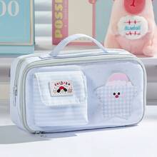 1pc Cute Printed Stationery Storage Bag With Mushroom Apple Star Pattern, Multi-Compartment Large Capacity Pencil Case, For Back To School, First Day Of School - Multicolor - View 12