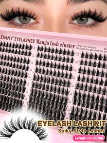 Eimny 300pcs Manga Lash Clusters Kit, 10-16mm D Curl DIY Eyelash Extensions, Natural Wispy Spiky Cat Eye Lashes , Super Easy To Apply, False Lashes For Beginners, Daily & Party Use, Lightweight & Comfortable - C - View 8
