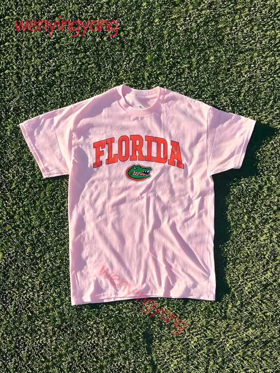 Summer New Short Sleeve Pattern Top ,Vintage Florida State Gators Shirt White New White All Sizes, Shirt Hot New Comfortable Retro Cotton T-Shirt-L91 - 粉色 - 查看 1