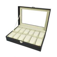 12-Slot Transparent Window Watch Storage Box, Gray PU Leather Display Case, Soft Velvet Lining, Metal Clasp - Multicolor - View 11