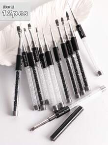 Transparent Rhinestone Handle Nail Art Brush Set, Gel Painting Tools, Suitable For Linework, Gradient, French DIY Nail Design - Multicolor - View 6