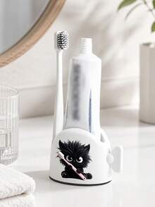New Cute Black Cat Theme Toothpaste Squeezer, Toothpaste & Toothbrush Holder, Portable Toothbrush & Toothpaste Accessory, Easy To Clean, Space-Saving, Waterproof, Effortless Squeezing, Beautify Bathroom Environment, Manual Rotating Type, Suitable For Toothpaste & Hair Dye, Suitable For Home & Salon Use, Home User/Oral Care Accessory/Travel Essential, Warm Home Bathroom Decor, Autumn Decor, Back To School Season - Multicolor - View 6