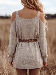 Autumn/Winter New Off-Shoulder Knitted Sweater For Women, Oatmeal Color, Slouchy, Camisole Design - Yan - View 3