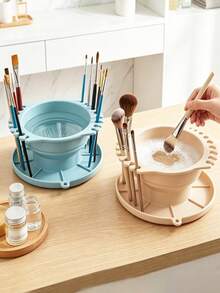 Foldable Silicone Makeup Brush Cleaner, Brush Holder And Storage Tray - Portable Brush Washing Mat With Textured Base, Suitable For Organizing Makeup Brushes, Ideal For Travel And Studio, Perfect Gift For Artists And Makeup Artists - A - View 2