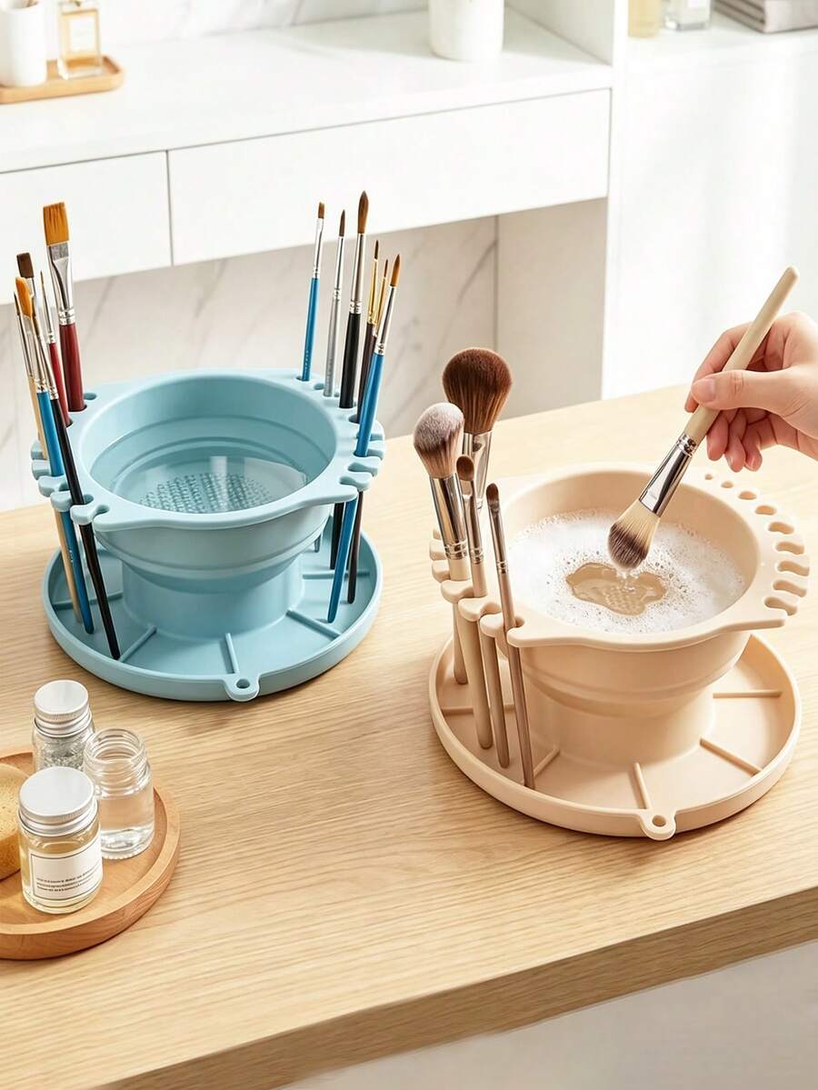 Foldable Silicone Makeup Brush Cleaner, Brush Holder And Storage Tray - Portable Brush Washing Mat With Textured Base, Suitable For Organizing Makeup Brushes, Ideal For Travel And Studio, Perfect Gift For Artists And Makeup Artists