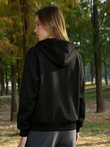 Áo khoác hoodie nỉ dày lót lông cừu giữ nhiệt cho nữ, áo nỉ kéo khóa ấm mùa thu/đông - màu đen - Xem 5