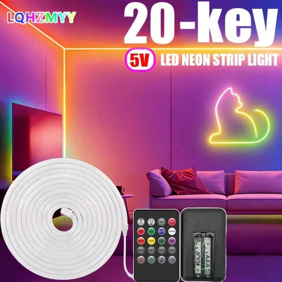LQHZMYY 1pc USB Powered Color Changing Neon LED Strip Light - Multi-Color, Sound Activated, Dimmable, IP65, Remote Control, DIY, DC5V, Ideal For Valentine's Day, Movie Theme, Party, Girlfriend/Friend Gift, Party Lighting Colorful Atmosphere USB Powered Neon Party Lights