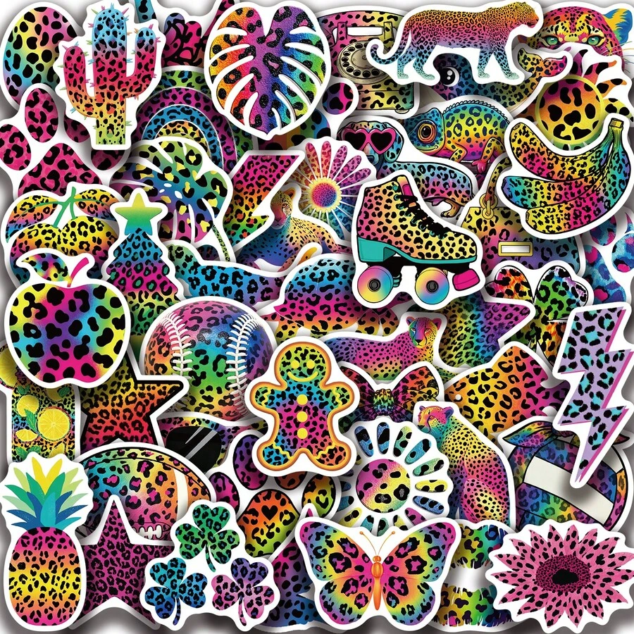 50pcs Colorful Leopard Print Stickers, Creative Graffiti Stickers For Office Supplies, Phone And Computer Stickers, Waterproof And Durable Cool Stickers, Classic Gift Decorations, Value Packs Of Cartoon Stickers - 50pcs - View 1