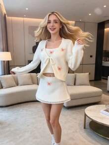 Women Knit Tops - White - View 3