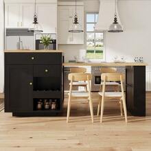 Multifunctional Kitchen Island With Extendable Tabletop, 122.5–195.5 Cm, White/Black, Load Capacity Up To 60 Kg - Black - View 4