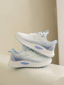 Women's Sports Shoes, Outdoor Running, Daily Casual, Fashion, Campus, Breathable & Comfortable, Durable Sole, Front Lace-Up Design (Runs Small, Please Carefully Check Your Foot Length Data) - White and Blue - View 4