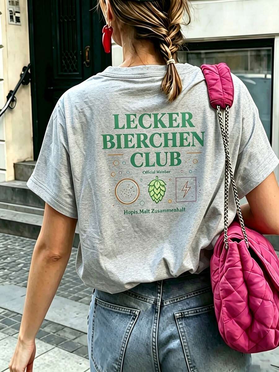 Nouvelle collection été 2026, hauts d'été pour femmes, T-shirt ample Beer Club, qui le porte est doux et élégant ! Haut décontracté et athlétique pour femmes, idéal pour l'été, col rond ample, - Gris - Voir 1