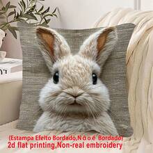 1pc Cute Rabbit Printed Pillow Cover, Non-Embroidered Plush-Like Single-Sided Printed Cushion Cover, Zipper Closure, Pillow Insert Not Included, Washable, Adorable Style, Suitable For Sofa, Bed, Living Room Decor, 2D Flat Printing - Multicolor - View 9