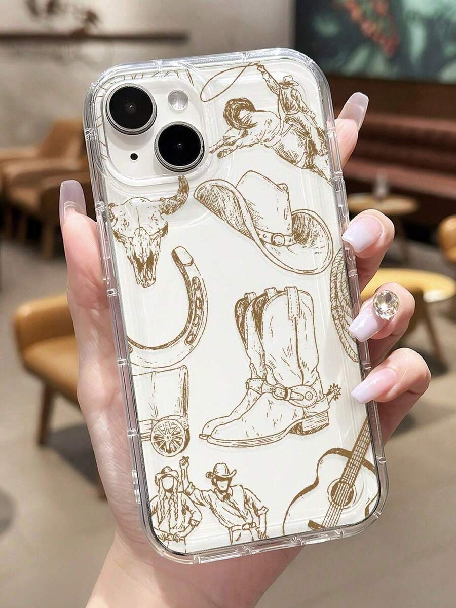 Funda de teléfono suave y antideslizante, a prueba de golpes, con diseño de dibujo lineal de caballo, hueso de vaca y guitarra, compatible con 11/12/iPhone13/14/15/iPhone16 Pro Max, resistente al agua, a prueba de golpes, resistente a arañazos, versión internacional, no la versión nacional, regalo de cumpleaños. - transparente - Ver 1