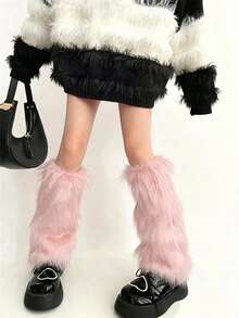 1 Pair Y2K Women's Plush Leg Warmers, Soft Fuzzy Boot Covers, Suitable For Winter, Halloween And Santa Claus Costume Matching - Pink - View 5