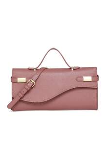 Litchi Texture Leather Handbag, Fashionable Minimalist Design, Simple Solid Color Small Square Bag, Versatile Small Bag, Multi-Purpose Shoulder Crossbody Bag - Pink - View 4