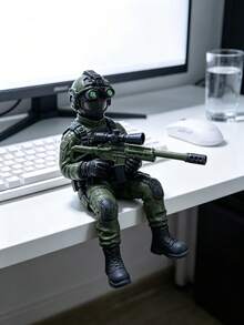 1件特種部隊士兵動作公仔，配夜視鏡與突擊步槍，軍事戰術可動人偶，坐姿書架桌面擺飾，居家辦公室裝飾 - A1 - 查看 9