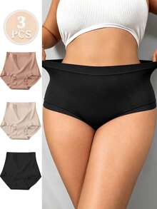 3PCS High Waist Tight Plus Size Solid Color Triangle Panties, Simple And Fashionable, Suitable For Daily Wear Or Sports - Multicolor - View 8