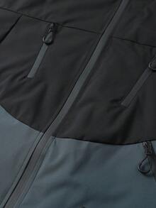 Men's Hooded Full Zip Outdoor Jacket, Functional Style Casual Hooded Jacket, Suitable For Hiking, Commuting, Short Trips, Versatile Long Sleeve Casual Jacket - Black - View 3