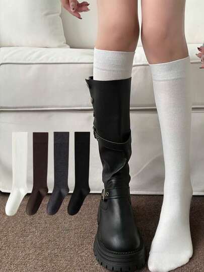 1/2/3 Socks For Women, Plain, Above-Knee Length, White, Knee-High Compression Stockings, Leg Slimming, Suitable For Dresses, Boots, And Flat Shoes, Can Be Used All Year Round.