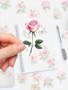 SCXXBSW 50pcs Pink Flower Stickers – Transparent PET Decorative Doodle Stickers Suitable For Diaries, Suitcases, Envelopes, Fridges And Skateboards. Self-Adhesive Decals With Unique Designs, Perfect For Party Favours, Rewards And Festive Gifts. - Sticker - View 5