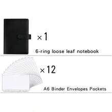 12Pcs Zipper Bags/1Set A6 PU Leather Cover+Cash Envelope Bags With Zipper, Budget Organizer Binder, Money Saving Loose-Leaf Notebook Travel Wallet - Multicolor - View 3
