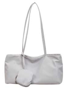 1pc Premium Large Capacity Shoulder Tote Bag, Commuter Work Shopping Handbag, Minimalist Versatile Women's Bag - Grey - View 6