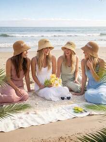 Personalized Straw Sun Hat, Embroidered Bride Beach Hat, Bachelorette Party Travel Accessory, Personalized Straw Sun Hat, Summer Bucket Hat, Bachelorette Party Gift, Bridesmaid Gift - Multicolor - View 2