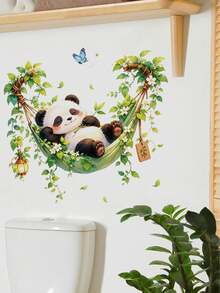 1pc Cute Sleeping Panda With Butterfly And Greenery Hammock Wall Decal Sticker, Removable Room Decor For Bedroom, Living Room, Kids Room - 1PC - View 4