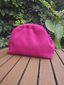 Women's Knitted Clutch Bag, Solid Color Knitted Design, Clasp Closure, Large Capacity, Classic Vintage Style, Suitable For Vacation And Travel. - Hot Pink - View 4