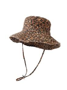 1pc Women's Spring Summer Autumn Bucket Hat, American Retro Leopard Print Frayed Edge Wide Brim Fisherman Hat, Windproof Drawstring Sun Hat, Versatile Distressed Denim Bucket Hat, Suitable For Outdoor, Travel, Daily Use, Back To School Season - Bucket Hat - View 9