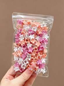 100PCS Girls Multi-Color Mini Plum Blossom Hair Claw Clips Basic Practical Hair Accessories For Ponytails And Bangs Hair Clips Headwear Student Gift Daily Use Hair Styling - Multicolor - View 3