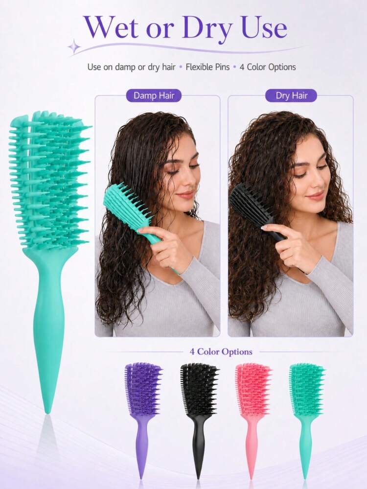 Curly Hair Styling Brush, Flexible Vented Detangling Comb With Wide Pin Design, Open Back Structure And Pointed Tail Handle, For Wet Dry Wavy Thick Hair, Portable Daily Hair Tool For Women, Home, Travel And Dorm Use - Multicolor - View 9