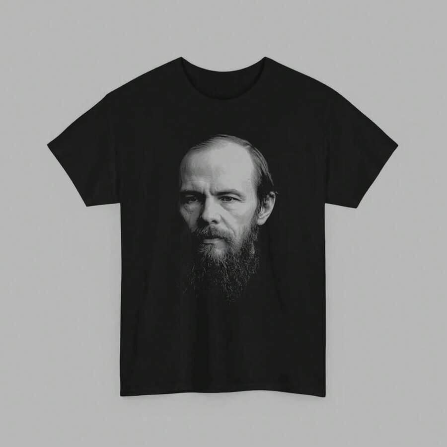 T-Shirt im Stil von Fjodor Dostojewski - Klassisches Russisches Literatur-T-Shirt - Geschenk für Schriftsteller und Leser - Intellektuelle Streetwear - Schwarz - Übersicht 1