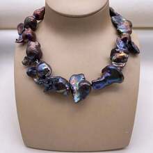 Huge Big Black Colour Baroque Shape Natural Freshwater Pearl, DIY 1 Pc, 38cm/14.96inch - Black and Blue - View 5