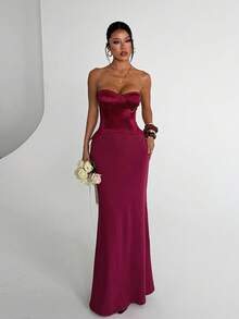 Robe corset sans bretelles bordeaux d'été pour femmes, robe de soirée élégante pour les rendez-vous, les rassemblements, les fêtes, les vacances - Rouge foncé - Voir 3