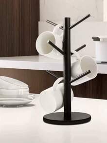 1pc Mug Holder, Mug Hanging Rack, Coffee Cup Rack With 6 Hooks, Wooden Coffee Cup Rack, Suitable For Bar, Coffee Bar Accessories And Decor, Coffee Storage Station Essential, Home Bathroom Decor, Autumn Decor, Back To School Decor - A - View 3