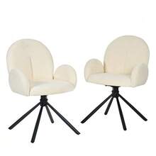Set Of 2 Swivel Dining Chairs With Armrests, Soft Upholstered Chair In Velvet-Like Finish - White - View 5