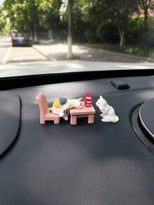 1組卡通可愛逼真小貓汽車儀表板裝飾品，創意趣味貓咪車窗儀表板裝飾，逼真迷你動物小雕像手工裝飾配件，汽車內飾小擺件 - A - 查看 4