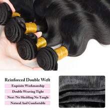 Body Wave Bundles Human Hair 32 Inch Bundles Remy Brazilian Hair Weave Natural Double Weft Hair Extensions 3 For Women - Natural Black - View 3