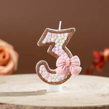 1件裝生日蠟燭 柔和糖果珠粉色蝴蝶結數字0-9蠟燭，金色亮粉邊框蛋糕裝飾蠟燭，生日派對甜點桌裝飾 - 粉紅色 - 查看 14