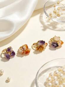 (Natural Stone And Conch Shape Color Random) 1pc Fashion Elegant Natural Stone Amethyst Citrine Conch Women's Gold Copper Material Ring (Suitable For Casual Gift Daily Wear) - Style 1 - View 5