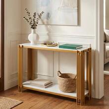 Modern Console Table With 2 Shelves, Hallway Table In White Marble Look, Slim Table For The Entryway, Decorative Table For Living Room, Hallway And Bedroom – H80/W123.5/D33.5 Cm - 金色 - 查看 5