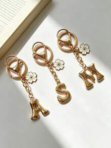 1pc Metal Letter Keychain, Exquisite Bag Charm, Car Key Ring, High-End Women's Bag Decoration Gift - Gold - View 1