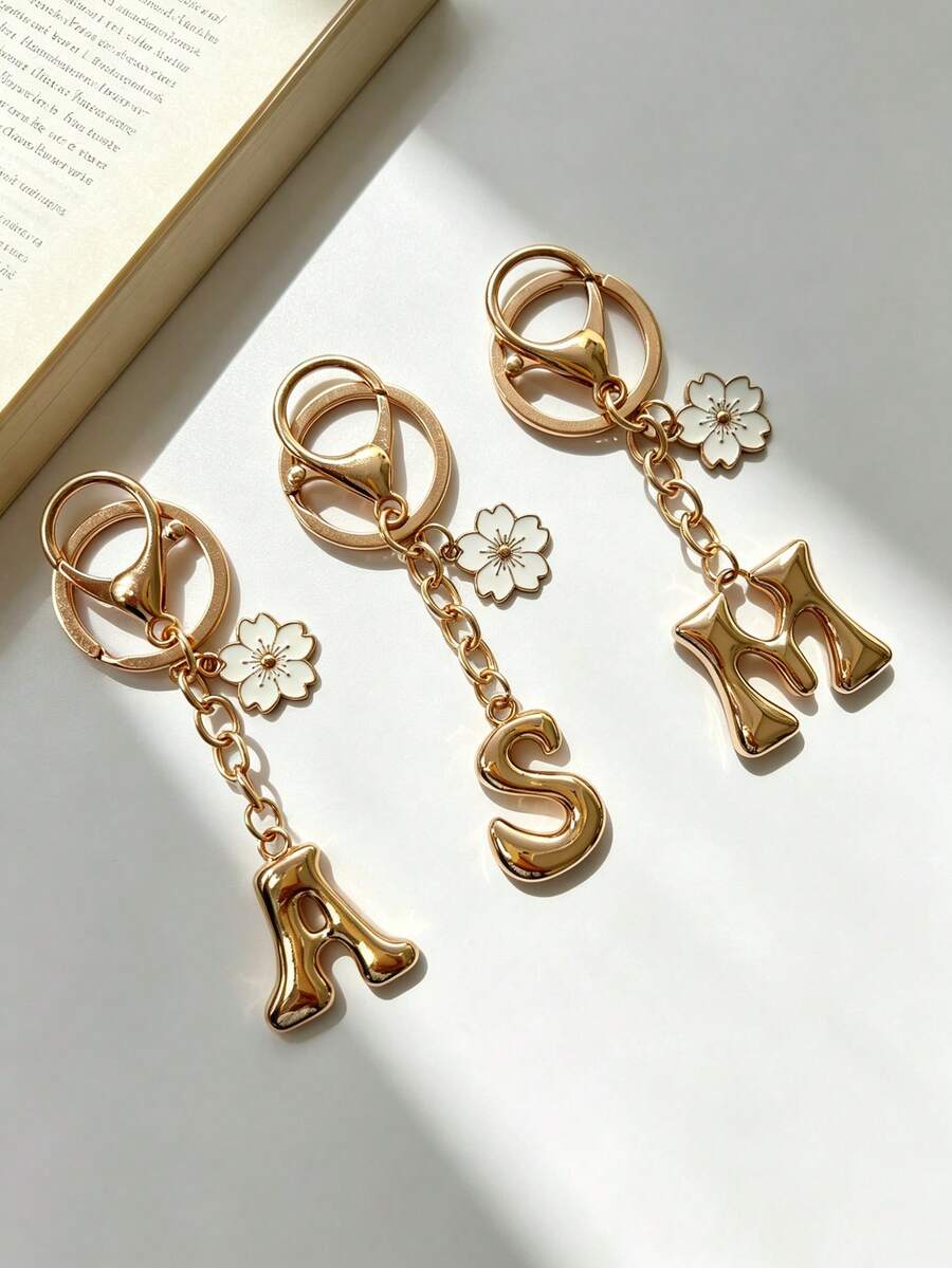 1pc Metal Letter Keychain, Exquisite Bag Charm, Car Key Ring, High-End Women's Bag Decoration Gift - Gold - View 1
