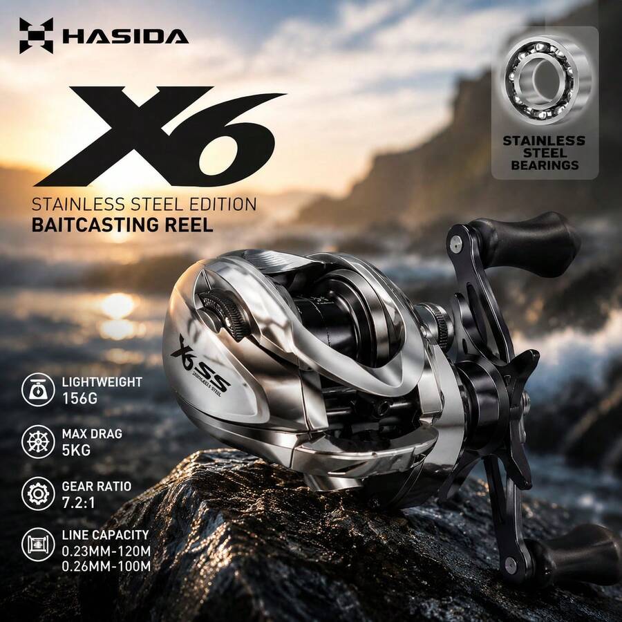 HASIDA Ultralight X6 釣竿 標準/輕量 2 款 高齒輪比 陶瓷球軸承 AT7 鋁合金捲線器