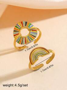 2PCS Stainless Steel 18K Gold Plated Colorful Oil Drop Set Suitable For Women's Daily Commute Wear Or As A Gift - Multicolor - View 3